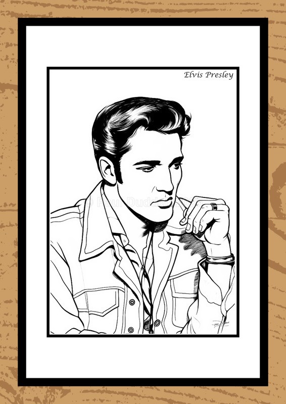 Elvis Presley Hand-Drawn Portrait - Legends of Film by Artist Paul Duddell