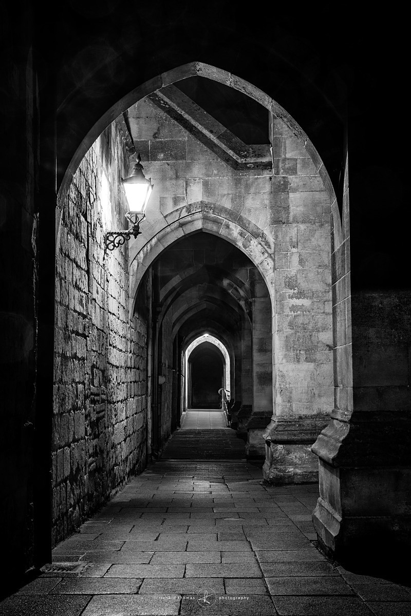 Curles passage by Winchester cathedral at night