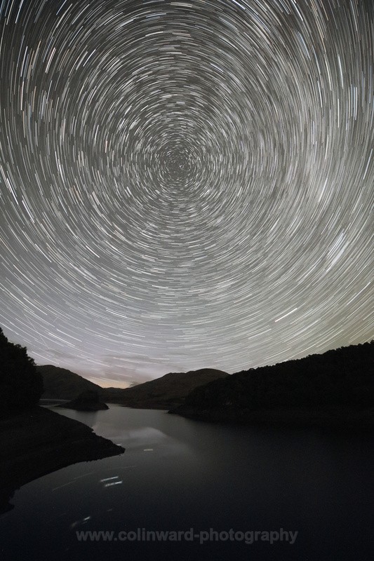 Star Trail over Glen Finglas Reservoir.    ref 0101 - Scotland