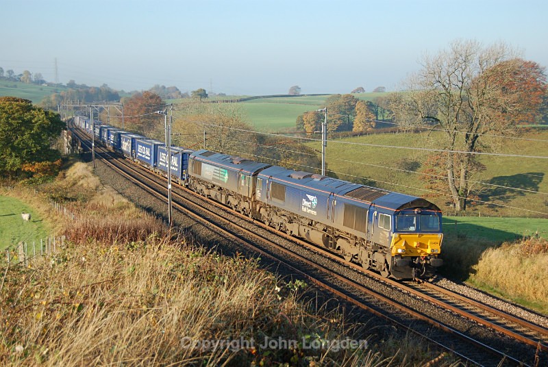 JL - 2.11.15 66434 & 66424 4S43 Daventry - Mossend, Docker - West Coast Main Line (north to south)