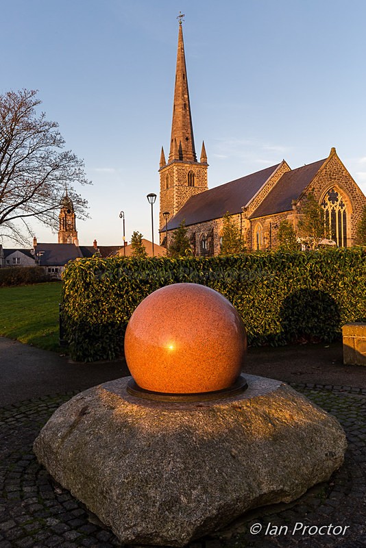 Lisburn Cathedral from Castle Gardens at sunrise Lisburn