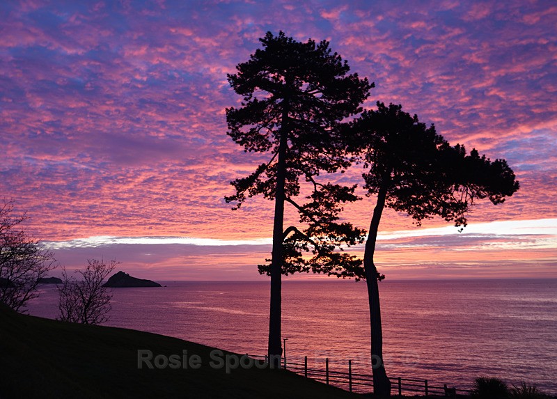 TQ222 New - A vivid sunrise looking down on Meadfoot Beach - Greetings Cards Meadfoot and Ansteys