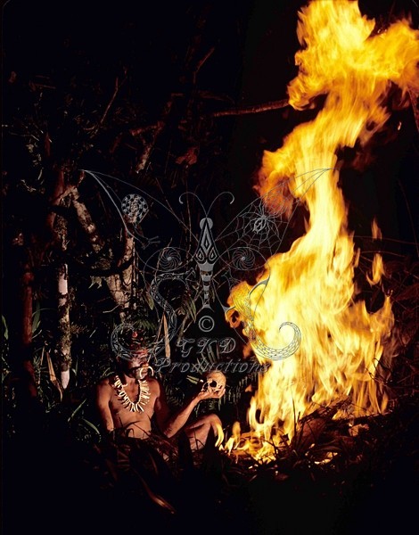 Tribesman with Father's skull - Papua New Guinea - PEOPLE