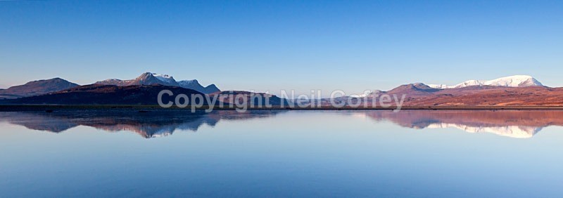 Ben Loyal and Ben Hope across the Kyle of Tongue, Highland - Panoramic format