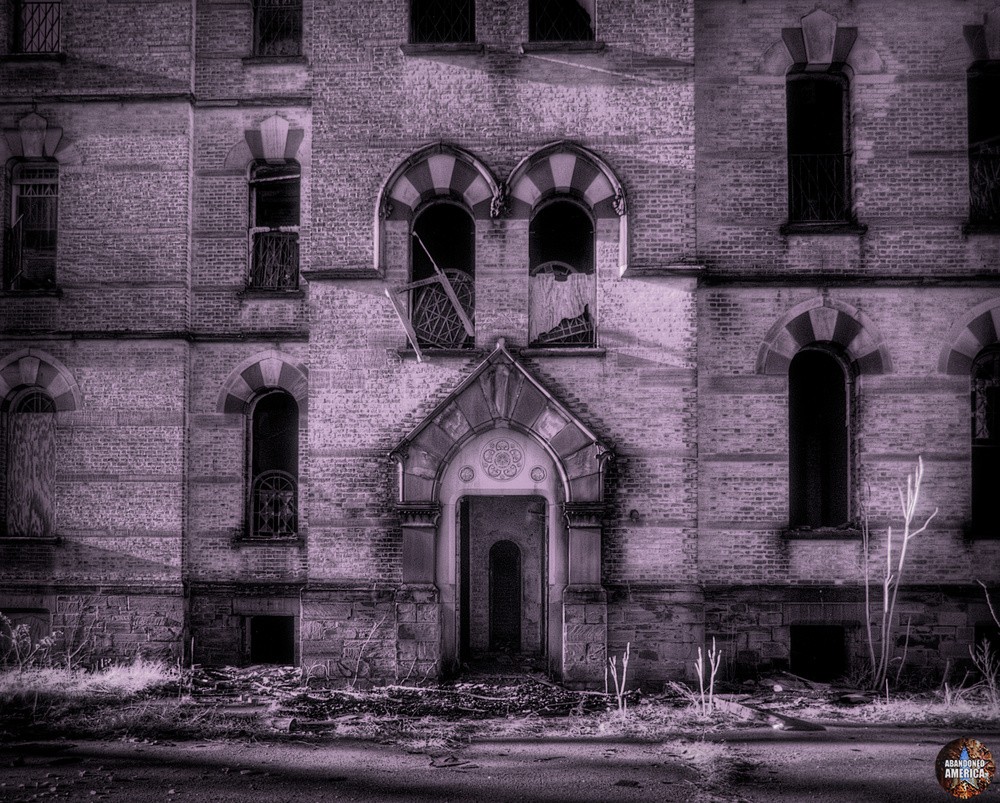 Exterior Infrared Entrance Detail | Hudson River State Hospital - Hudson River State Hospital