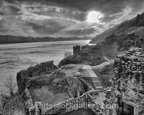 Snow Showers at Urquhart Castle - Scotland: Black and White