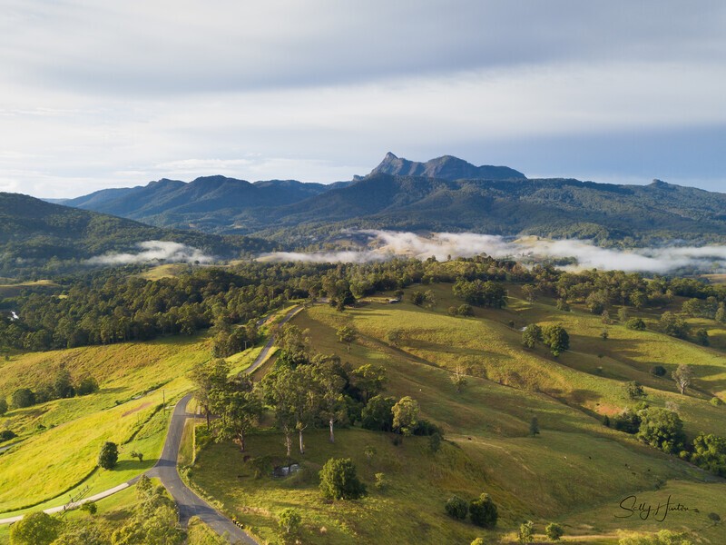Aerial view of Mt Warning from old Tyalgum tip site park - Mt Warning