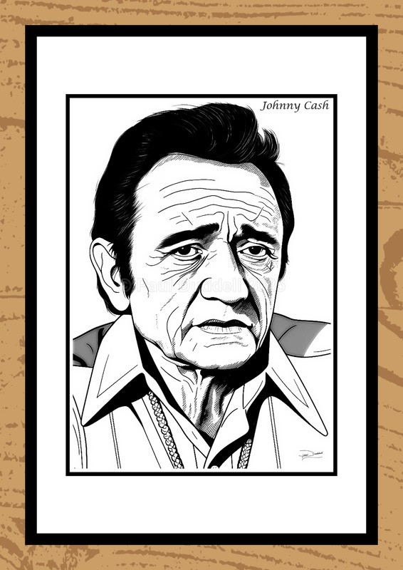 Johnny Cash Hand-Drawn Portrait - Legends of Film by Artist Paul Duddell
