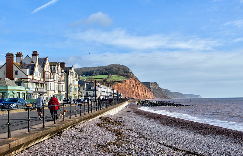 The promenade Sidmouth looking towards Salcombe Hill - Devon Misc