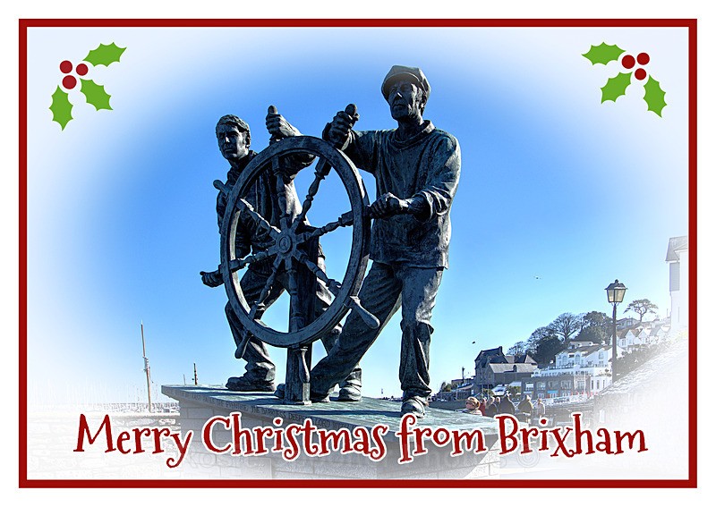 Sold out XM045 - Man and Boy statue at Brixham - XMAS CARDS  Brixham