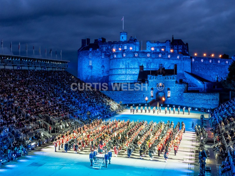 Massed Bands plus castle - Royal Edinburgh Military Tattoo. 2025