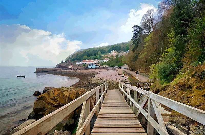 TQ164 - The Wooden footbridge on the coast path - Greetings Cards Torquay (See also Cockington plus Meadfoot galleries)