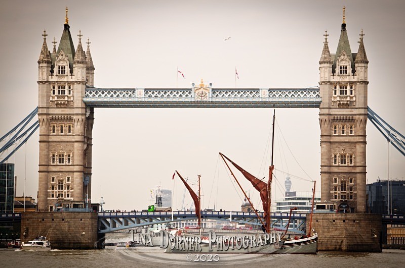 Tower Bridge with Sailing Barge, River Thames, London.  from 'Commercial' Portfolio by Forest of Dean & Wye Valley Photographer Tina Dorner