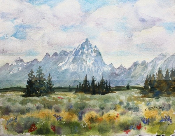 WCL01171 “Sunshine, Sagebrush and Sentinels” - Watercolor Landscape GTNP