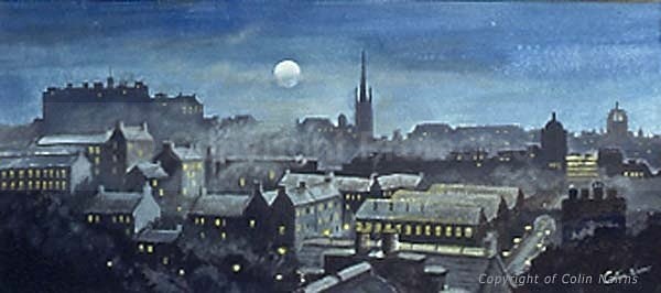 'Edinburgh skyline by moonlight' - Edinburgh Paintings