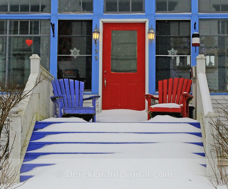 Snowy front steps on a winter's day