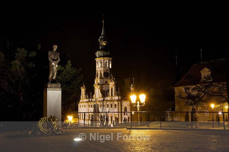 Loreta & Statue of Edvard Benes at night - Prague, Czech Republic