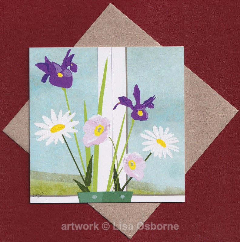 Irises and white daisies greetings card - GREETINGS CARDS
