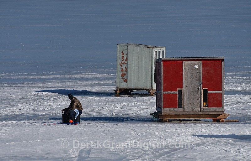 Ice Shacks on Belleisle Bay New Brunswick Canada
