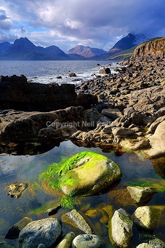 The Cuillin hills across Loch Scavaig, Isle of Skye - Portrait format