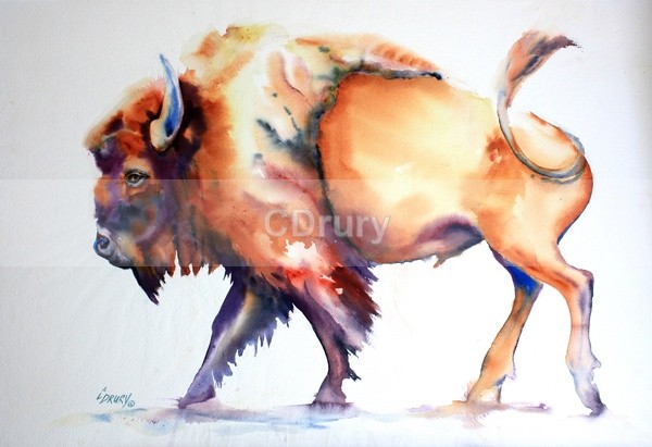 WCW04115 Colorful Bison - Watercolor Wildlife