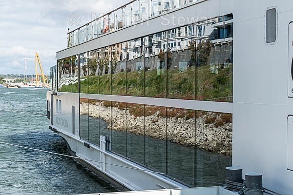 Mohacs reflected in ship side - Capitals of Eastern Europe