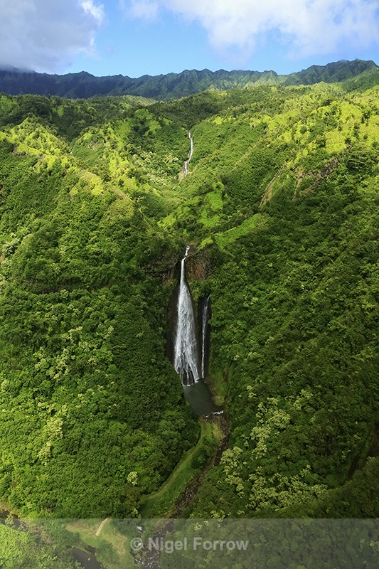 Manawaiopuna Falls from air, Kauai - Hawaiian Islands, USA