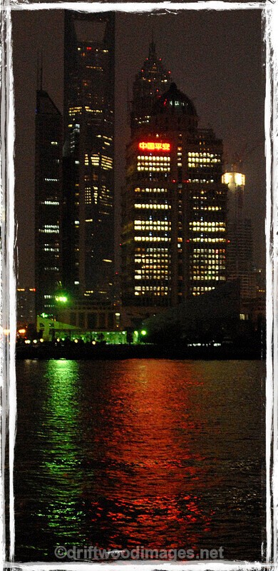 China Shanghai waterfront at night 2 border - China