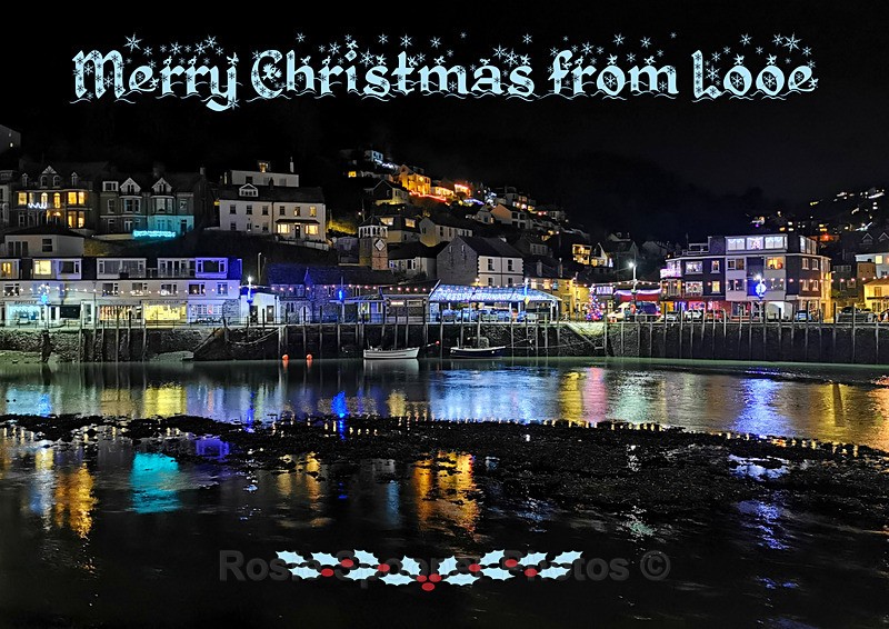 Sold out XM040 - Colourful Christmas reflections at Looe - XMAS CARDS Looe Polperro and General Cornwall