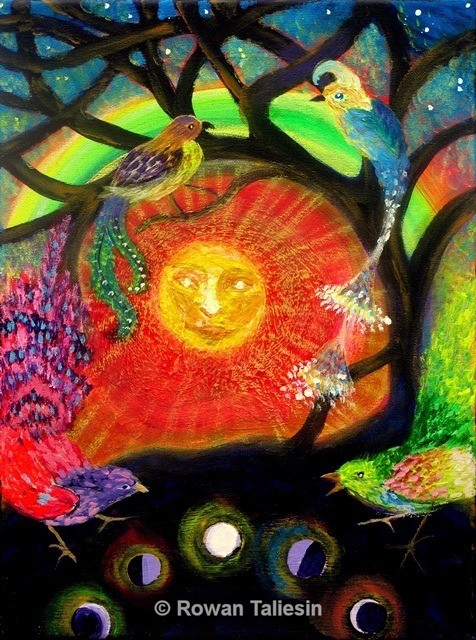 Sunrise copyright of Rowan Taliesin, magical sunrise with birds.