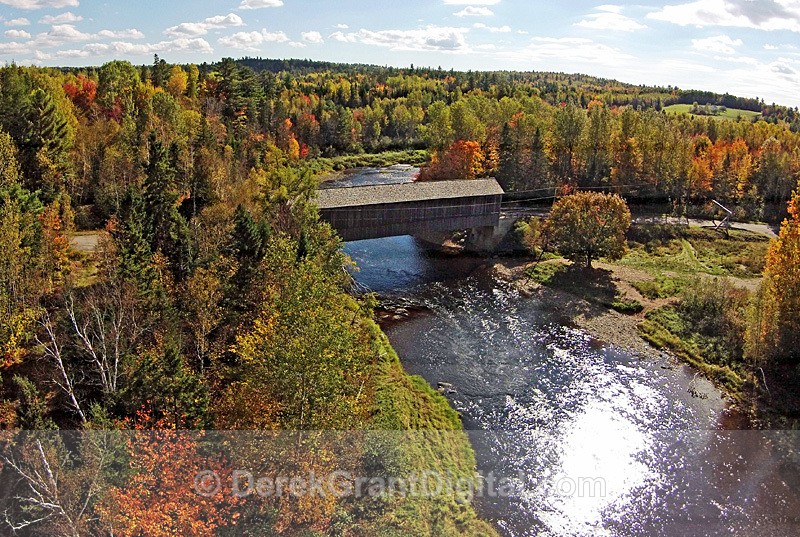 Smyth Covered Bridge at Mill Settlement NB Aerial View - Covered Bridges of New Brunswick