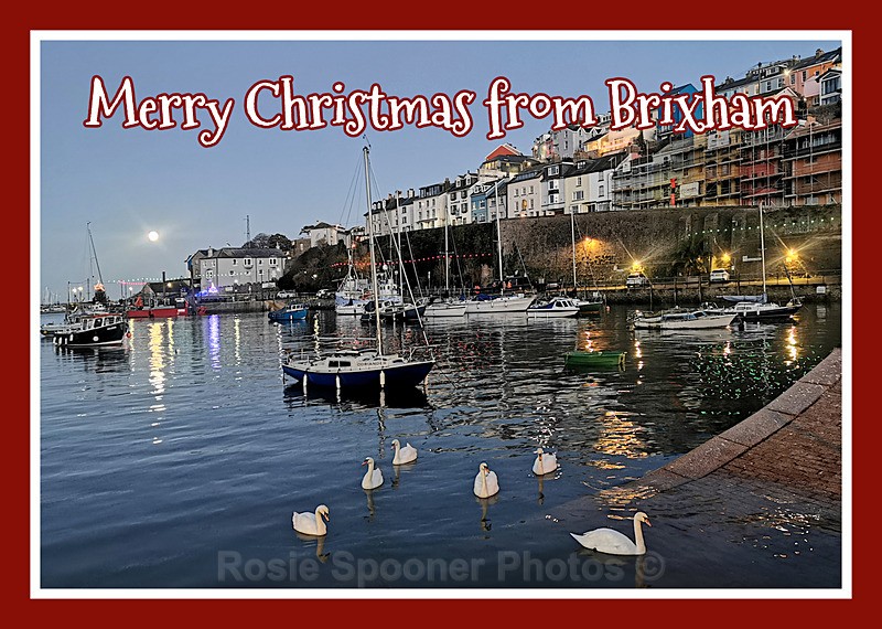 XM074 NEW 2026 - Xmas - Moon rise Brixham - XMAS CARDS  Brixham