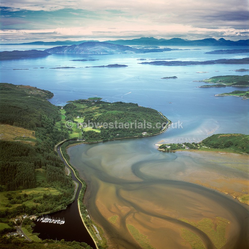 aerial pictures of Scotland west coast coastline at Crinan Bay