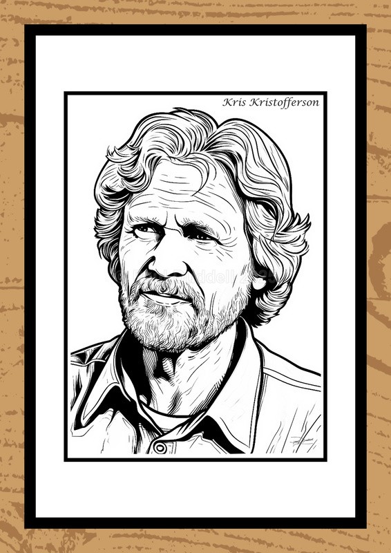 Kris Kristofferson Hand-Drawn Portrait - Legends of Film by Artist Paul Duddell