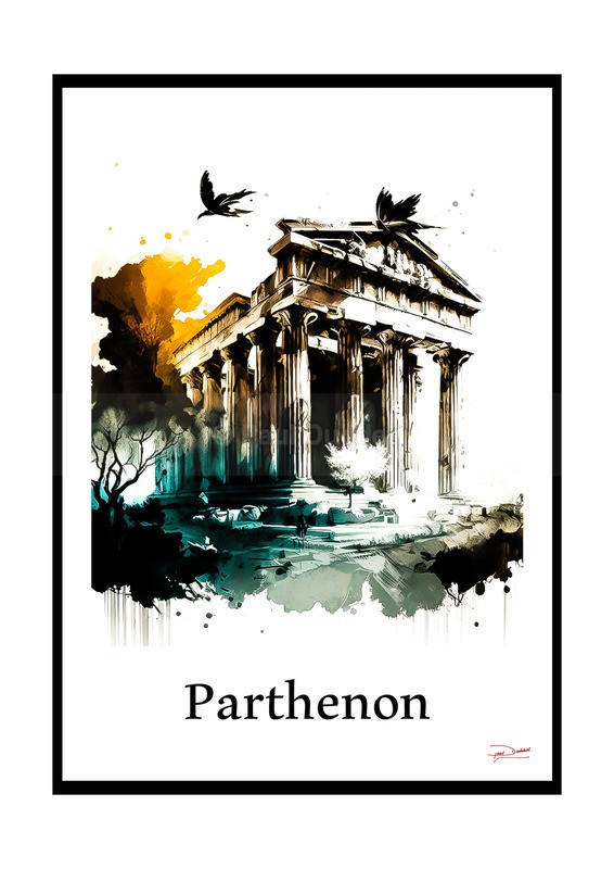 Parthenon Historical Structures Ink Paintings by Paul Duddell, Whispers & Strokes - Artist, Painter, and Photographer