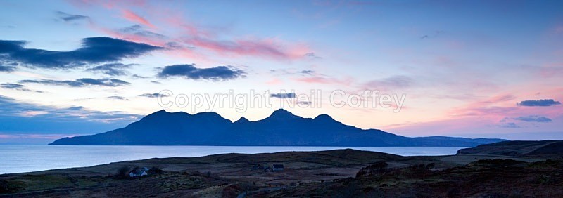 Rum sunset from Cleadale, Isle Of Eigg - Panoramic format