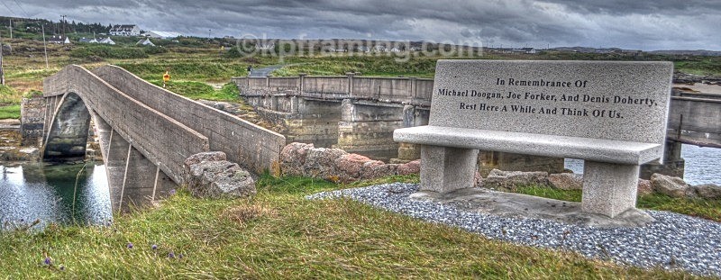 cruit island foot bridge  and memorial seat built and erected by Dave  - pictures of cruit island golf course caves beaches and owey&Arranmore Island)