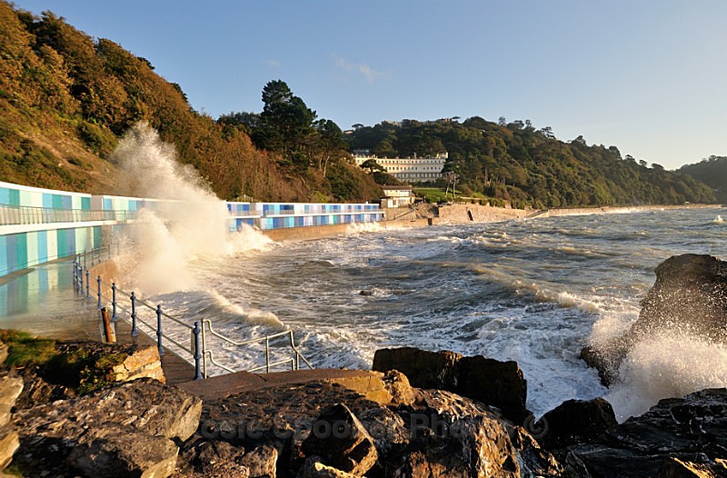 TQ71 - Rough Seas at Meadfoot Beach Torquay - Greetings Cards Meadfoot Beach and Ansteys Cove Torquay
