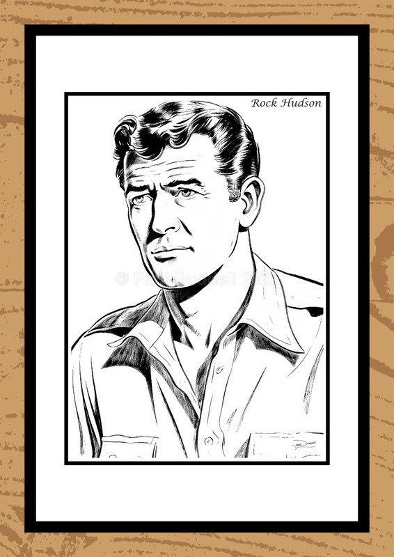Rock Hudson Hand-Drawn Portrait - Legends of Film by Artist Paul Duddell