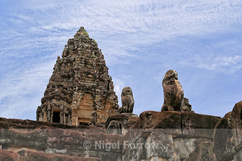 Lion statues on Bakong pyramid, Cambodia - Cambodia