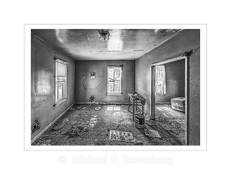 Pink And Green Rooms With Sled, ND (Black and White) - HOME ON THE PRARIE