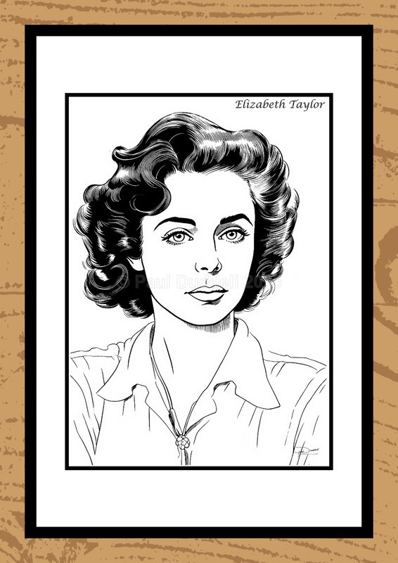 Elizabeth Taylor Hand-Drawn Portrait - Legends of Film by Artist Paul Duddell