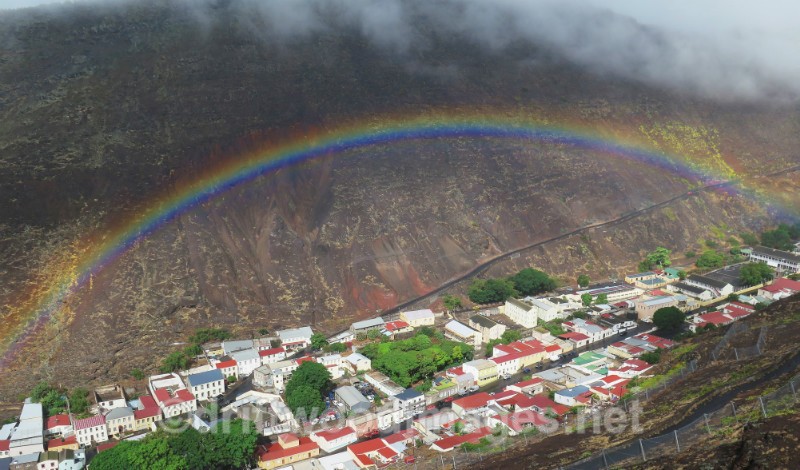St Helena Jamestown and valley from road with rainbow - St Helena, South Atlantic Ocean