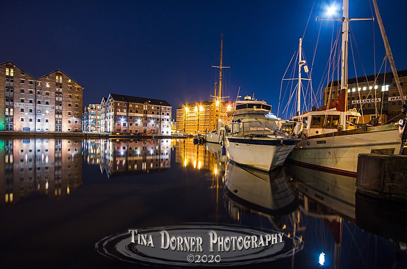 Moonlight over Moorings at Gloucester Docks by Tina Dorner Photography
