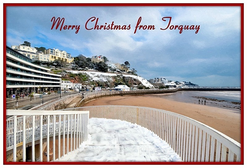 2 left TQ141 Snowy day at Torre Abbey Sands Torquay - XMAS CARDS Torquay St Marychurch, Babbacombe and Cockington