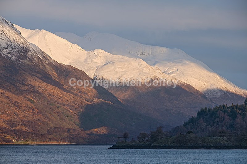Am Bodach and Na Gruagaichean across Loch Leven, Highland - Landscape format
