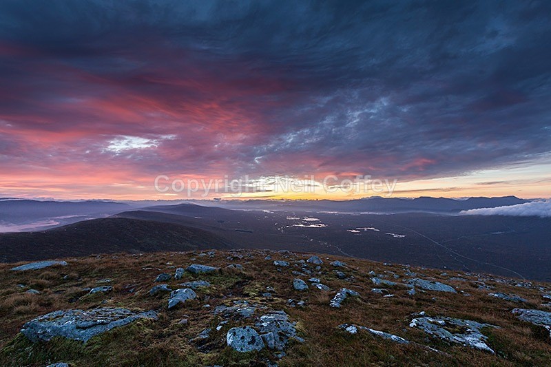 Sunrise over Rannoch Moor from Beinn a'Chrulaiste, Glen Coe, Highland - Landscape format