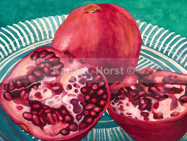 Pomegranates On Plate - Greeting Cards and Journals