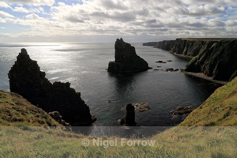 Two of the Duncansby Stacks backlit, North East Scotland - Scotland