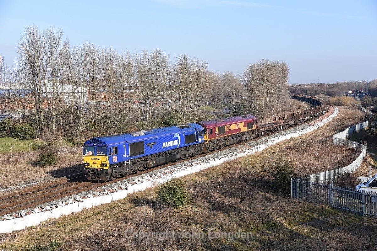 JL - 14.2.23 66090 & 66120 6D11 Lackenby - Scunthorpe, Cargo Fleet - Teesside (west to east)